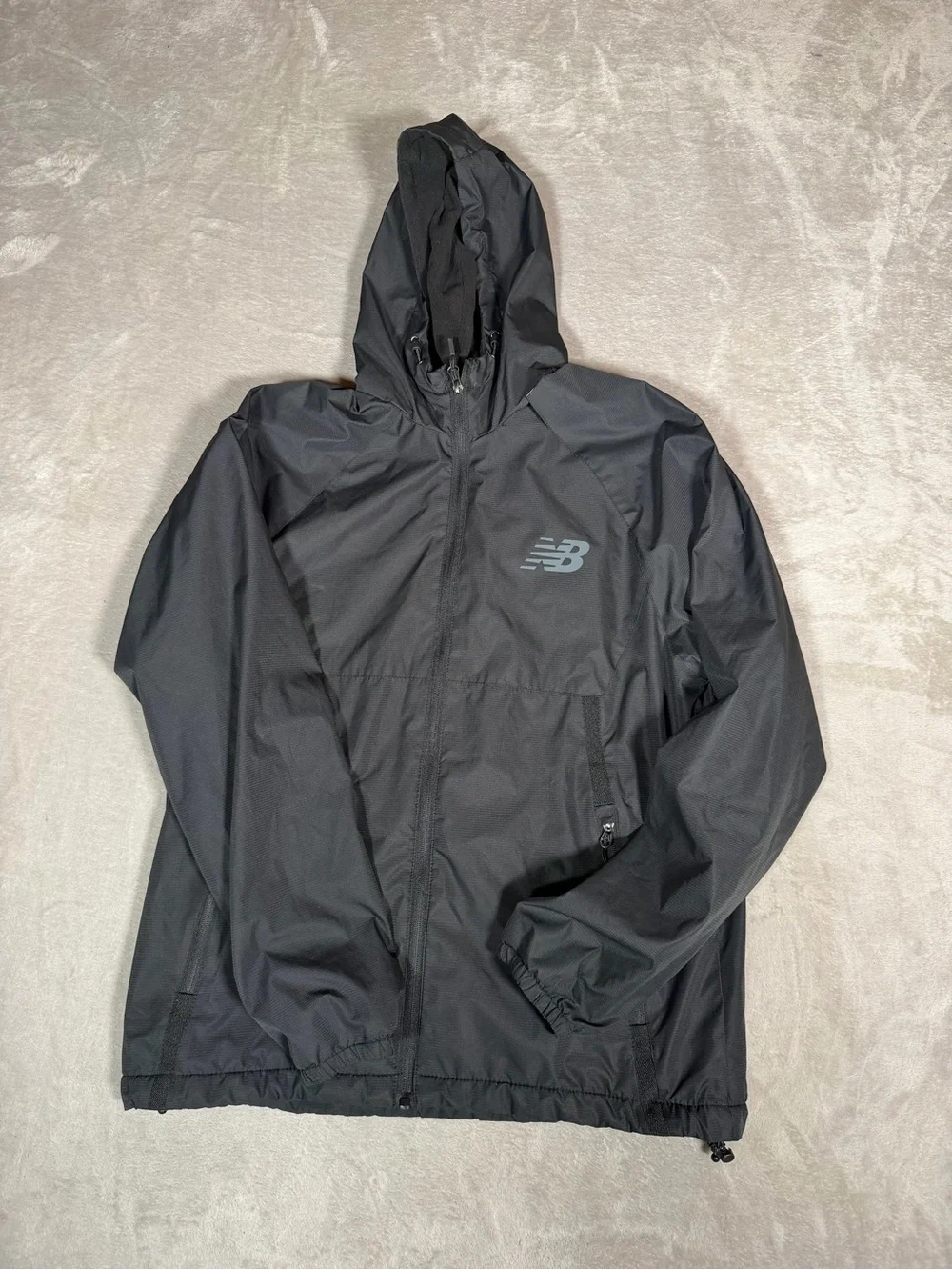 New Balance Black Hooded Windbreaker with Reflective Logo
